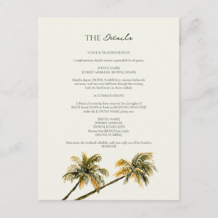 Malibu Palm Watercolor Coast Wedding Details Enclosure Card