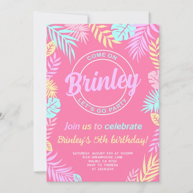 Malibu Pink Doll Birthday Party Invitation (Front)