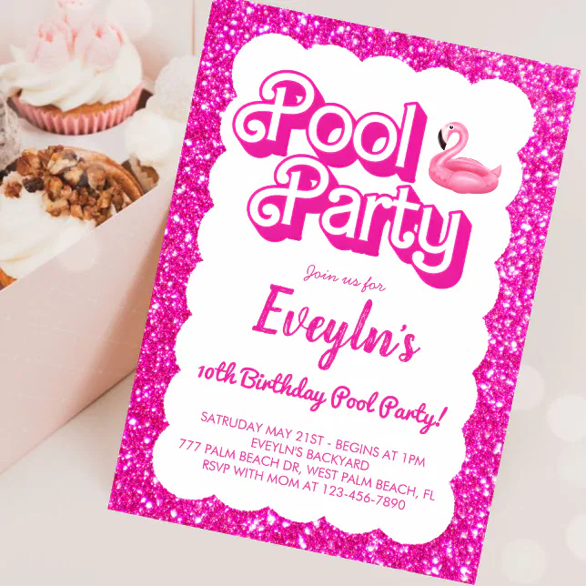 Malibu Pink Doll Pool Party Invitation | Zazzle
