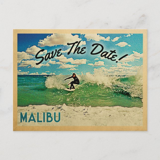 Malibu Save The Date California Surfing Announcement Postcard (Front)