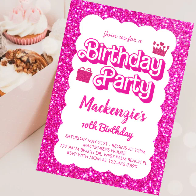 Malibu Themed Pink Doll Birthday Invitation | Zazzle
