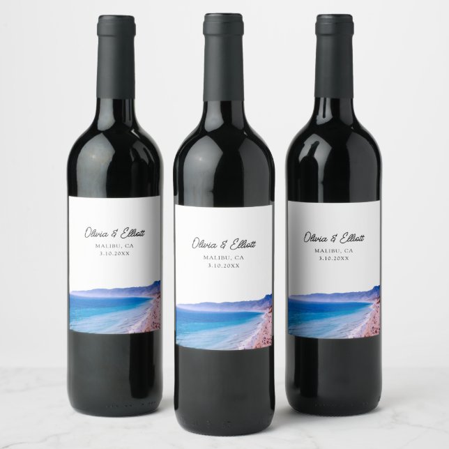 Malibu Wedding Favor Personalized Wine Label (Bottles)