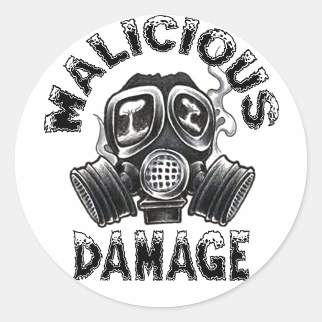 MALICIOUS DAMAGE GASMASK STICKER (Front)