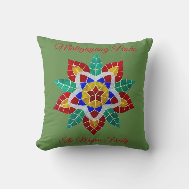 Maligayang Pasko "green Parol" theme Throw Pillow (Front)