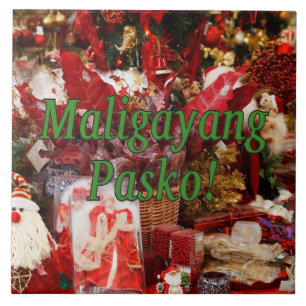 Maligayang Pasko! Merry Christmas in Tagalog gf Ceramic Tile