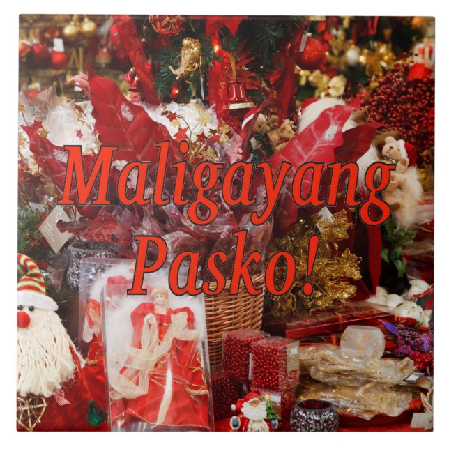 Maligayang Pasko! Merry Christmas in Tagalog rf Tile (Front)