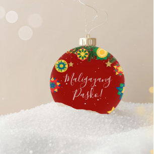 Maligayang Pasko Personalized Filipino Christmas Ceramic Ornament