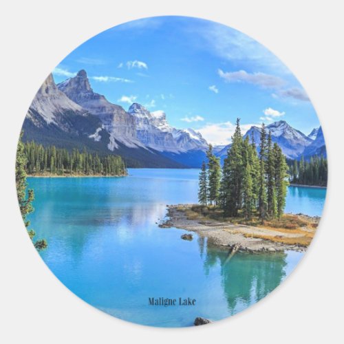 Maligne Lake Alberta Canada Classic Round Sticker