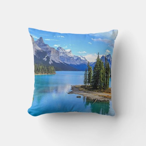 Maligne Lake Alberta Canada Throw Pillow