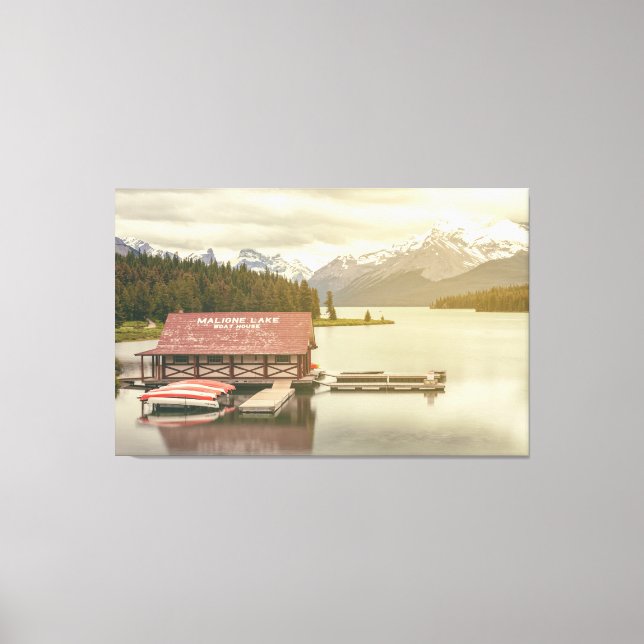 Maligne Lake Boat House Canvas Print (Front)