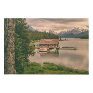 Maligne Lake Boathouse Wood Wall Art