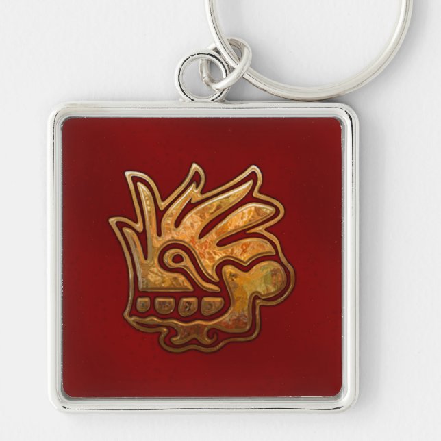 Malinalli AZTEC Red & Gold Keychain (Front)