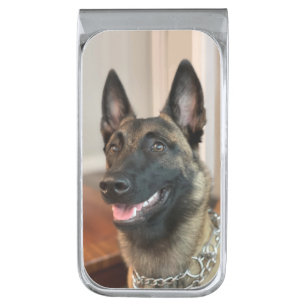 Malinois Dog Silver Finish Money Clip