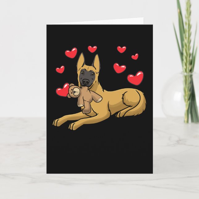Malinois Dog With Stuffed Animal Belgian Shepherd Card (Front)