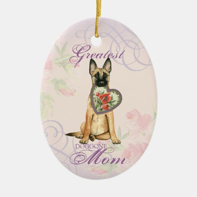 Malinois Heart Mom Ceramic Ornament (Front)