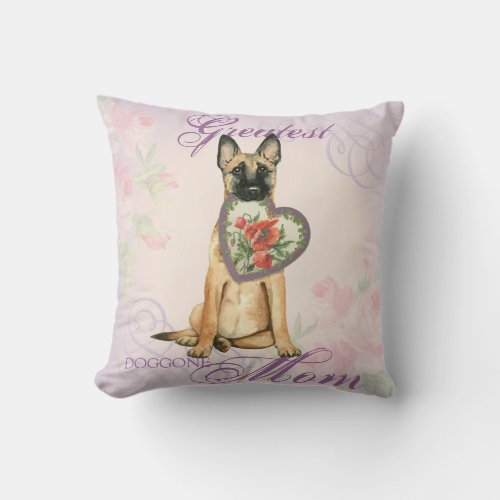 Malinois Heart Mom Throw Pillow