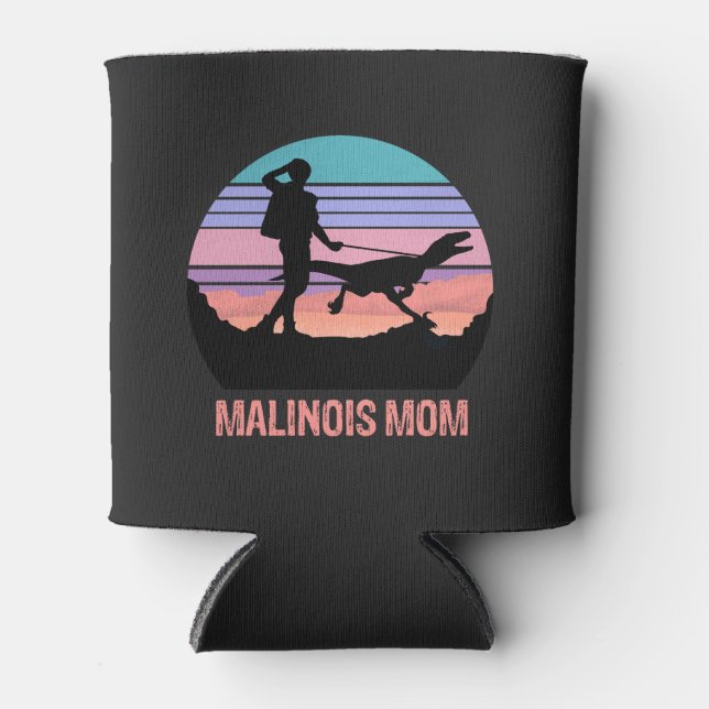 Malinois Mom Velociraptor Maliraptor Retro Pink Can Cooler (Front)