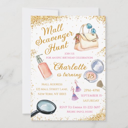 Mall Scavenger Hunt Birthday Invitation for girl