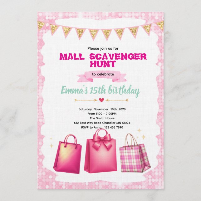 Mall Scavenger Hunt Party invitation (Front)
