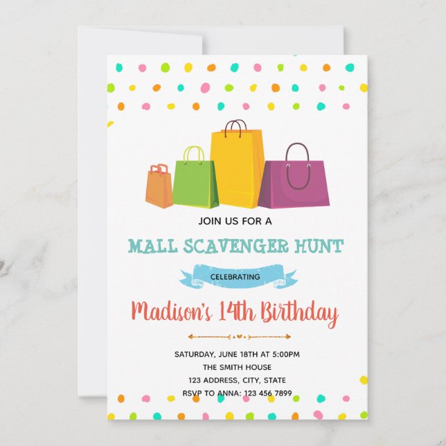 Mall Shopping Scavenger Hunt invitation (Front)