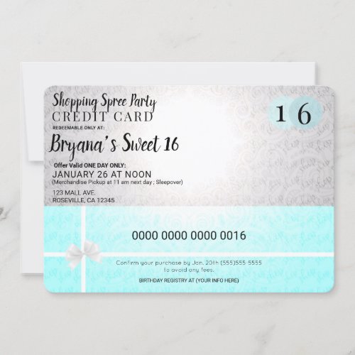Mall Shopping Spree Credit Card Sweet 16 Party