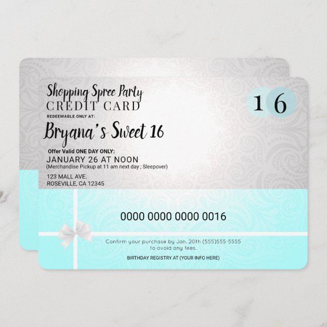 Mall Shopping Spree Credit Card Sweet 16 Party (Front/Back)