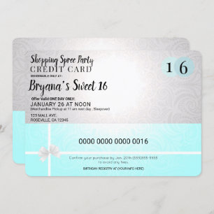 Mall Shopping Spree Credit Card Sweet 16 Party