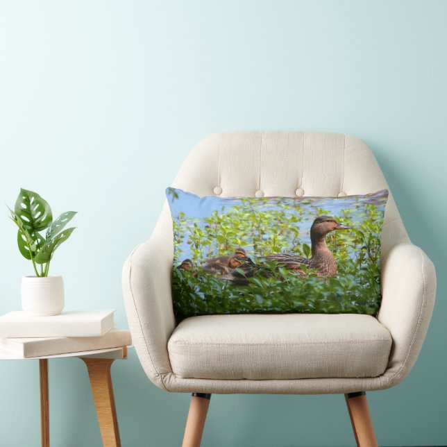Mallard and Ducklings-Swimming by Shirley Taylor Lumbar Pillow (Chair)