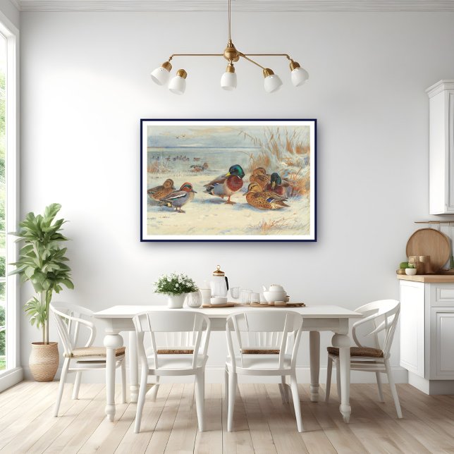 Mallard and teal in the snow, Birds Poster (Creator Uploaded)