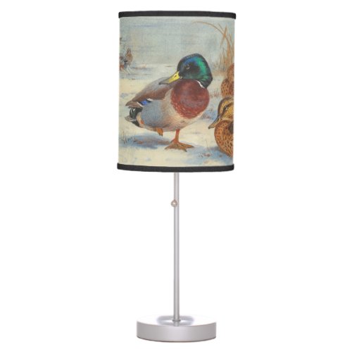 Mallard and teal in the snow Birds Table Lamp