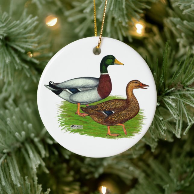 Mallard Drake and Duck Ceramic Ornament (Tree)