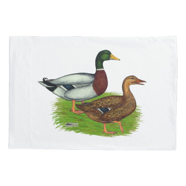 Mallard Drake and Duck Pillow Case (Back)