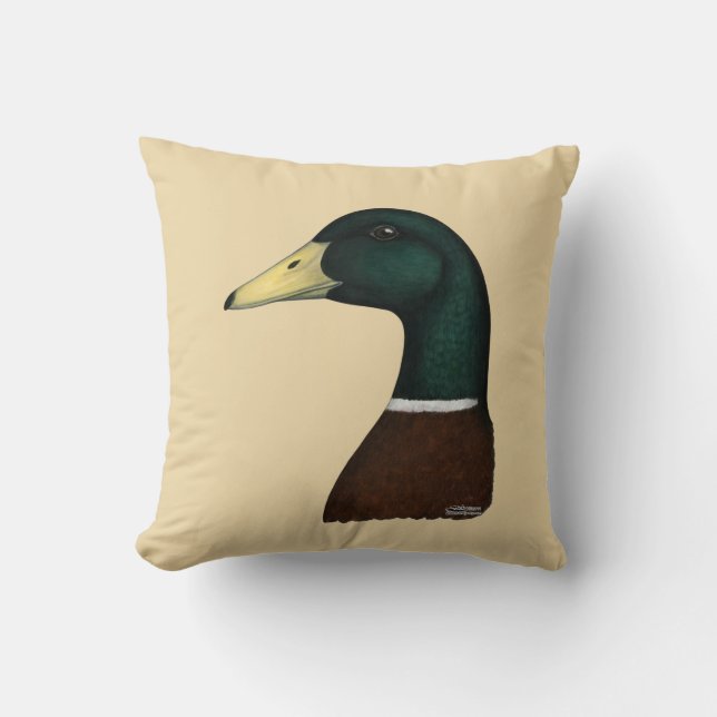 Mallard Drake Head Throw Pillow (Front)