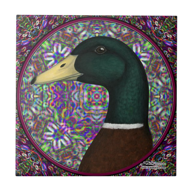 Mallard Drake Mosaic Circle Ceramic Tile (Front)