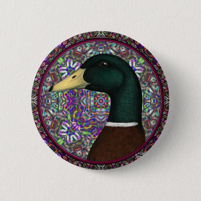 Mallard Drake Mosaic Circle Pinback Button (Front)