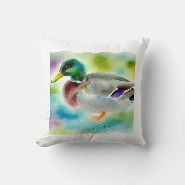 Mallard Duck 091024AREF134 - Watercolor Throw Pillow (Front)