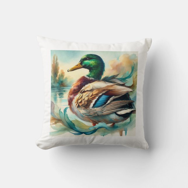 Mallard Duck 241024AREF138 - Watercolor Throw Pillow (Front)