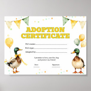 Mallard Duck adopt a pet coloring certificate Poster