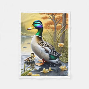 Mallard Duck and Duckling Fleece Blanket