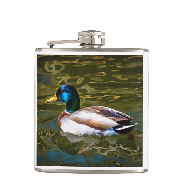 Mallard Duck Artistic Portrait Flask (Front)
