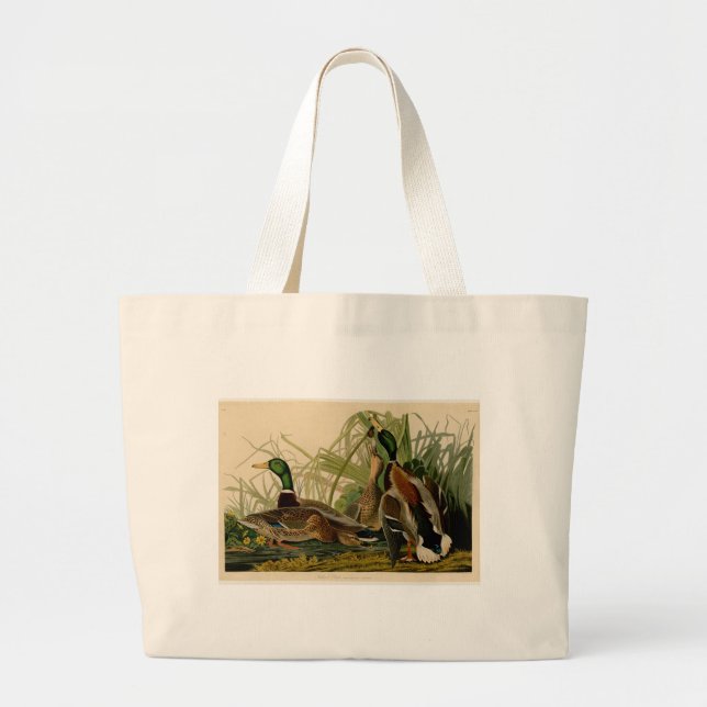 Mallard Duck Audubon Bird Painting Large Tote Bag (Front)
