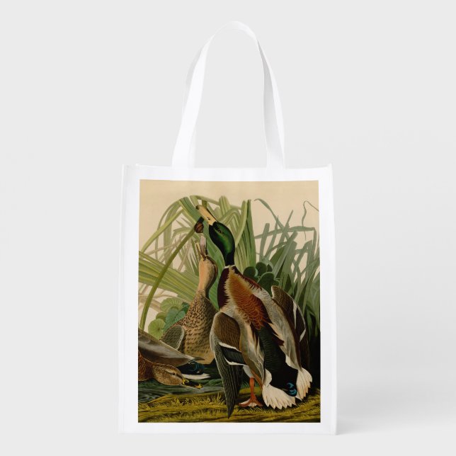 Mallard Duck Audubon Bird Painting Reusable Grocery Bag (Back)