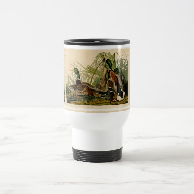 Mallard Duck Audubon Bird Painting Travel Mug (Center)