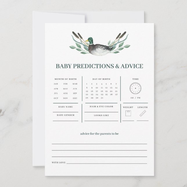 Mallard Duck Baby Predictions and Advice Game (Front)