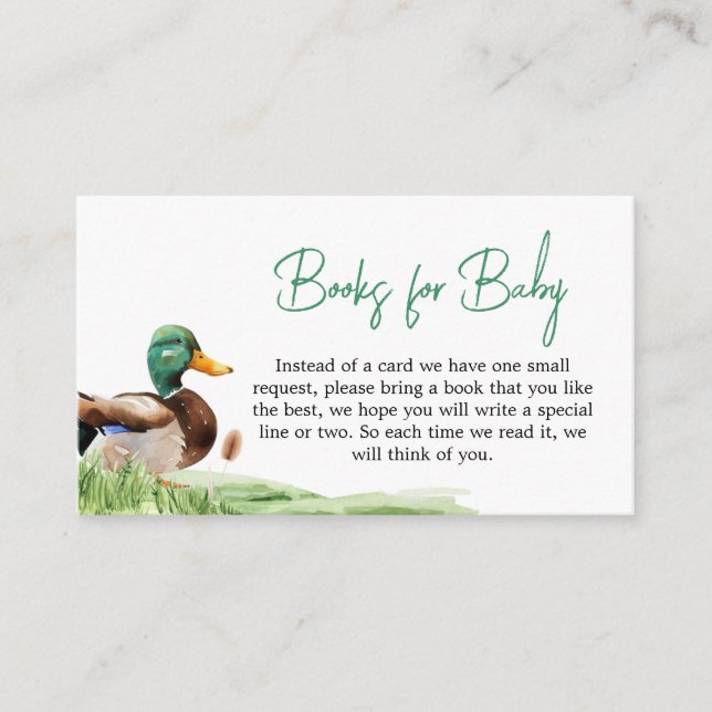 Mallard Duck Baby Shower Books for Baby Enclosure Card (Front)