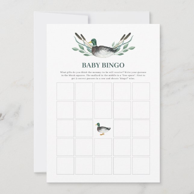 Mallard Duck Baby Shower Game Baby Bingo Game (Front)