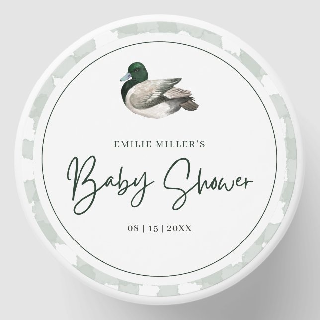 Mallard Duck Baby Shower Gender Neutral Green Mini Candle Favors (Front)