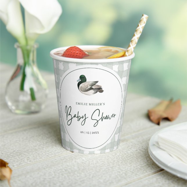 Mallard Duck Baby Shower Gender Neutral Green Paper Cups (Insitu)