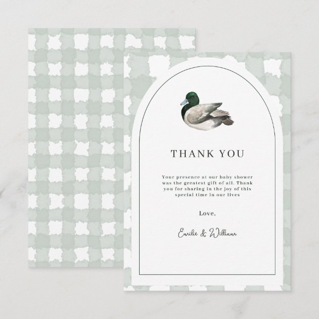 Mallard Duck Baby Shower Gender Neutral Green Thank You Card (Front/Back)