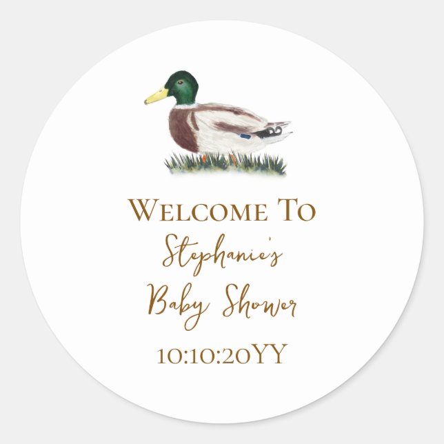 Mallard Duck Baby Shower Welcome Favor Classic Round Sticker (Front)